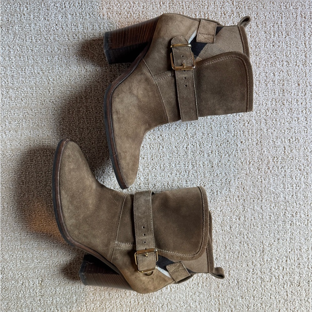 Burberry Brown Suede Ankle Boots with Buckle Detail